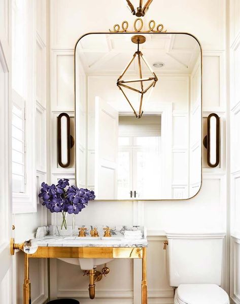 9 Fancy Bathroom Ideas to Liven Up Your Bathroom - PureWow Fancy Bathroom Ideas, Powder Room Inspiration, Bathrooms Mirrors, Fancy Bathroom, Powder Room Ideas, Big Mirror, Over Sink, Powder Room Design, Water Closet