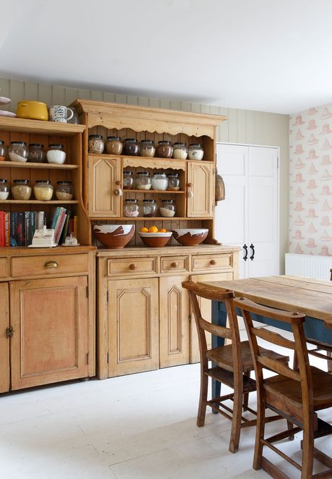 Real home: a stone-built Georgian cottage is transformed into the perfect family home | Real Homes Wooden Kitchen Dresser, Cottage Cupboards, Dresser In Kitchen, Georgian Cottage, Georgian Kitchen, Cream Kitchen Cabinets, Kitchen Cost, Pantry Cupboard, Welsh Dresser