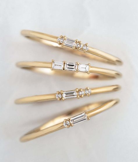 Ring Collection | Delicate & Unique Cluster Designs from Melanie Casey Morse Code Ring, Eternity Band Stack, Melanie Casey, 14k Gold Wedding Band, Letter Ring, Morse Code, Initial Ring, Emerald Cut Diamonds, Gold Wedding Band