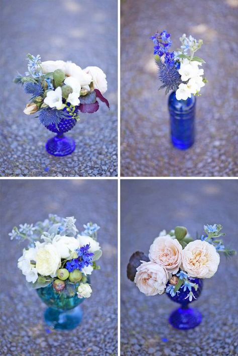 Cobalt Blue | Wedding Inspiration & Colour Ideas Cobalt Blue Weddings, Cobalt Wedding, Blue Vases, Blue Centerpieces, Cobalt Blue Vase, Blue Wedding Inspiration, Royal Blue Wedding, Flower Craft, Blue Wedding Flowers