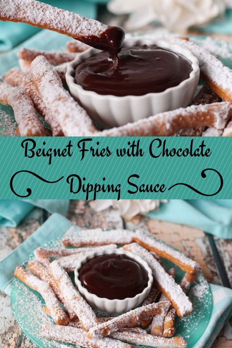 Beignet Fries with Chocolate Dipping sauce .. You never look at big beignets again!! Beignet Dipping Sauce Recipe, Beignet Dipping Sauce, Funnel Cake Dipping Sauce, Donut Dipping Sauce, Chocolate Dipping, Fall Lake, Chocolate Dipping Sauce, French Dessert Recipes, Sweet Bakes