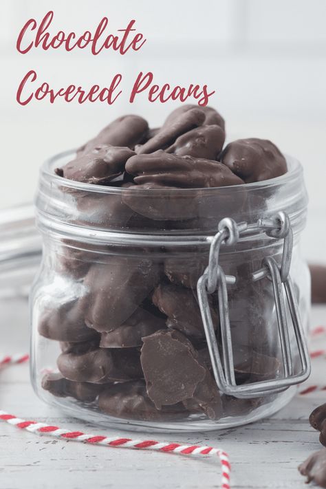 An amazingly simple recipe for chocolate covered pecans uses just 4 ingredients. They make the perfect from-the-heart gifts for any occasion or no occasion at all! Chocolate Pecans Recipe, Chocolate Covered Pecans Recipe, Pecan Candies, Covered Pecans, Tv Snacks, Chocolate Covered Pecans, Chocolate Pecans, Fruit Treats, Pumpkin Creme Brulee