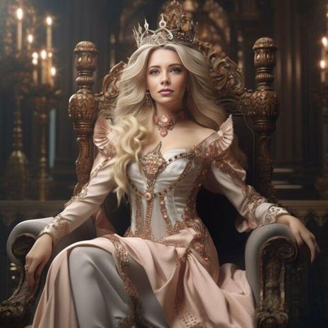 Blonde Queen Fantasy Art, Queen Sitting On Throne Drawing, Queen On Throne Art, Queen Sitting On Throne, Dark Princess Art, Woman On Throne, Queen On Throne, Princess Sitting, Sitting On Throne