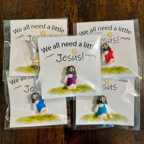 We all need a little Jesus in our life! GP31 is proud to offer our uniquely designed pocket cards. These would make wonderful gifts and can be easily placed inside lunch boxes, gift baskets, Easter eggs, Christmas stockings, etc.  * Each miniature Jesus measures approximately 1.2" x 1.4" and is made of PVC * Randomly selected mini Jesus will be added to each bag * Varying sash colors include red, blue, purple, yellow and light blue * Each pocket card is cut in shop, artwork designed by GP31, and Christmas Gifts For Church Congregation, Church Christmas Gift Ideas, Kids Ministry Appreciation Gifts, Primary Children Christmas Gift Ideas, Primary Gifts For Kids, Christmas Gifts For Primary Children, Agape Gifts Emmaus, Primary Teacher Gifts, Christmas Gifts Made By Kids