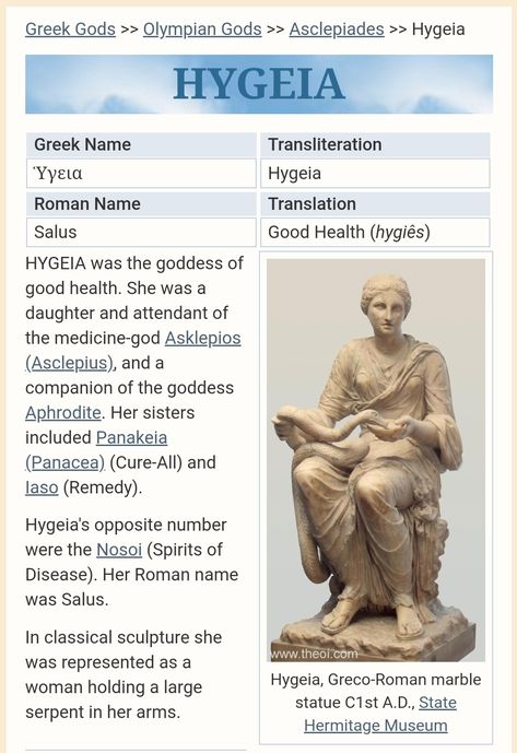 Hygeia Goddess, Hemera Goddess, Hygieia Goddess, Celestial Powers, Roman Deities, Moon Gemini, Greek Deities, Witches Book, Goddess Magick