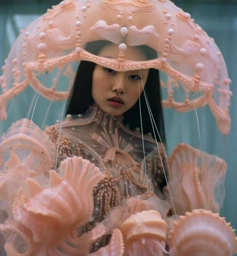 Jellyfish Fashion, Jellyfish Hat, Jellyfish Costume, Princess Jellyfish, Mermaid Aesthetic, Hat Ideas, Futuristic Fashion, Arte Inspo, Arte Sketchbook