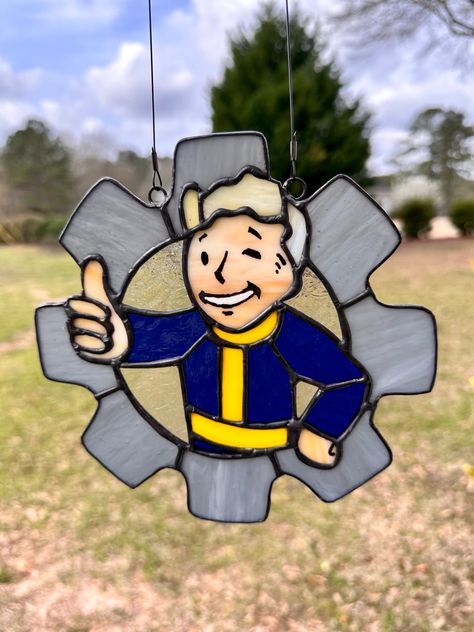 Stained glass I created Nuka Cola, Stained Glass Patterns, Sun Catcher, Fallout, Suncatchers, Glass Collection, No. 2, Vault Boy, Stained Glass