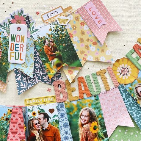 Banner Scrapbook Layout, Bungalow Lane Scrapbook Layouts, Paige Evans Splendid Layouts, Paige Evans Wonders Layouts, Paige Evans Blooming Wild Layouts, Paige Evans Go The Scenic Route Layouts, Pennant Banners, American Crafts, Family Photoshoot