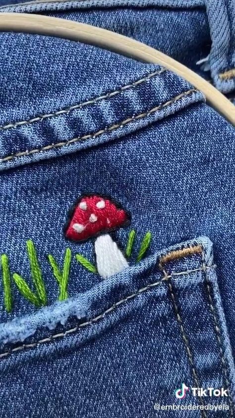 Mushroom shorts [Video] | Clothes embroidery diy, Embroidery jeans diy, Flower embroidery designs Embroidery Jeans Diy, Clothes Embroidery Diy, Denim Embroidery, Diy Embroidery Patterns, Basic Embroidery Stitches, Embroidery Stitches Tutorial, Pola Sulam, Embroidery On Clothes, Cute Embroidery