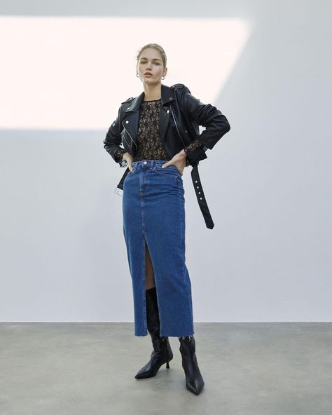 Long Denim Skirt, Denim Skirt, Skirt, Leather, Dresses, How To Wear