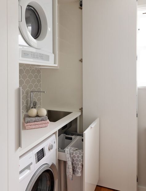 s Laundry In A Cupboard, European Laundry Cupboard, Laundry Cupboard Ideas, Cupboard Laundry, Cupboard Ideas Bedroom, Emma Macdonald, Small Laundry Space, European Laundry, Laundry Cupboard