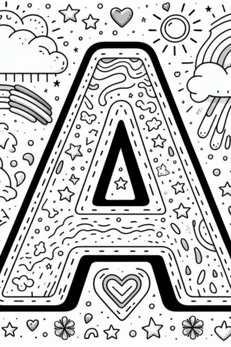 Discover the magic of coloring with our super fun Letter A design! This coloring page features a giant letter A surrounded by fluffy clouds, shining rainbows, and cheerful flowers inviting creativity. Perfect for kids and adults alike, this fun coloring sheet sparks colors and imagination as you fill in every detail. Unleash your inner artist and let your creativity fly while enjoying these colorful adventures. Perfect for classroom activities or family fun time, it's guaranteed to bring smiles! Smile Coloring Page, Letter A Design, Letter A Coloring Pages, Giant Letters, A Coloring Page, The Letter A, Fluffy Clouds, Doodle Coloring, Alphabet Coloring Pages