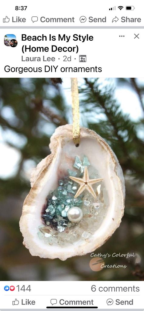 Gravel Backyard, Seashell Christmas Ornaments, Beach Themed Crafts, Beach Christmas Ornaments, Oyster Shell Crafts, Seashell Projects, Art Coquillage, Pool Backyard, Coastal Christmas Decor