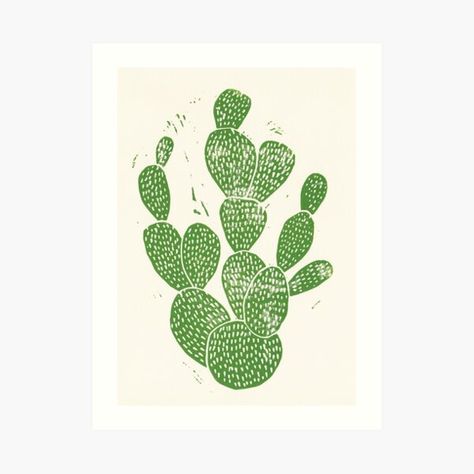 Tea Pots Art, Cactus Art Print, Cactus Poster, Jungle Art, Cactus Art, Unframed Art Prints, Cactus Print, Lino Print, Linocut Prints