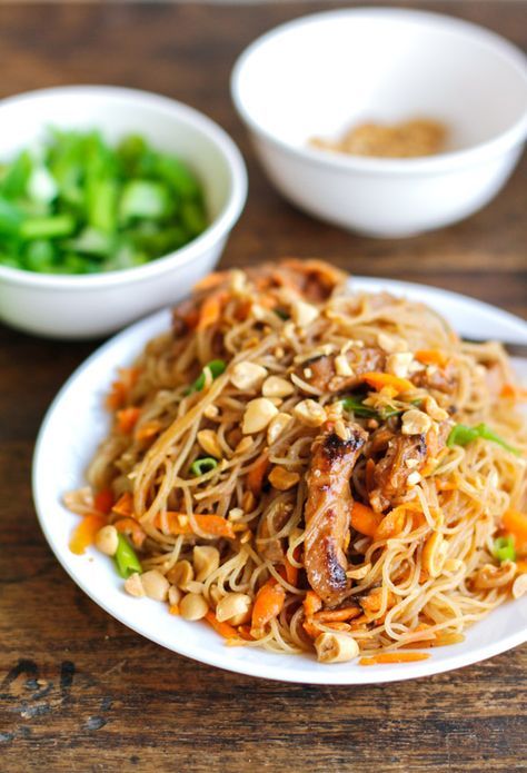 Hoison Pork with Rice Noodles Jap Chae, Pork With Rice, Hoisin Pork, Leftover Pork Tenderloin, Asian Food Recipes, Asian Meatballs, Rice Noodle Recipes, Pork Noodles, Pork Fried Rice