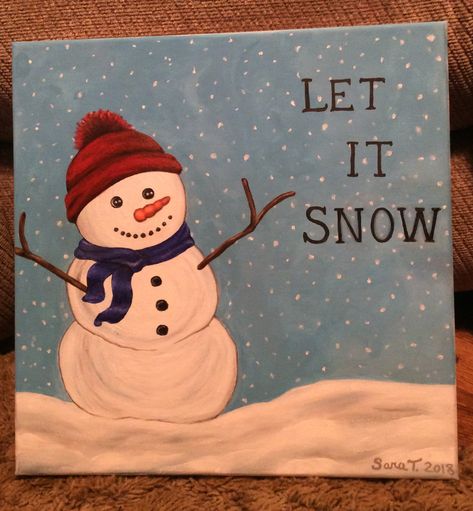 My original snowman painting! Acrylic on canvas! Let it Snow! Christmas Painting Snowman, Christmas Paintings On Canvas Easy Diy Snowman, Christmas Paintings Snowman, Snow Man Painting Canvas, Snowman Paintings Easy, Christmas Drawing On Canvas, Easy Snowman Painting On Canvas, Canvas Painting Ideas Winter, Snow Painting Easy