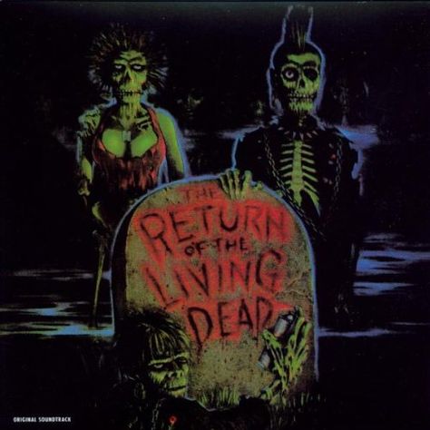 Return Of The Living Dead RESTLESS RECORDS http://www.amazon.co.uk/dp/B000003BFF/ref=cm_sw_r_pi_dp_IeLpwb1KQ00RF Band Posters Wallpaper, 80s Horror Aesthetic, Video Vision Board, Maneater Aesthetic, Zombie Core, Ghost Town Band, Zombie Music, Screenprinting Ideas, Horror Vibes