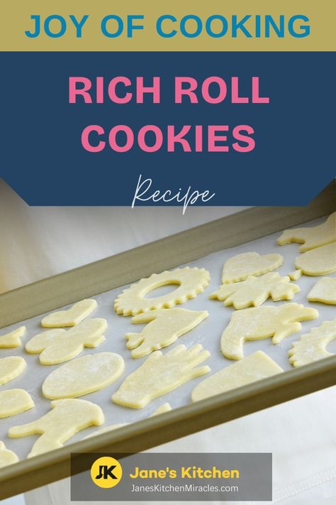 Rich roll cookies on a cookie sheet Best Roll Out Cookies, Rolled Cookie Recipes, Roll Out Cookie Dough Recipe, Cutout Cookie Recipe, Christmas Cutout Cookie Recipe, Roll Out Cookies, Rich Roll, Rolled Cookies, Christmas Cutout Cookies