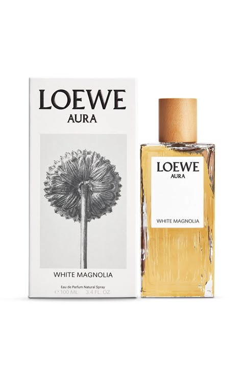 LOEWE Aura white magnolia EDP 100ML Commodity Milk, Packaging Parfum, Aura Perfume, Perfume Branding, Guess Seductive, Aura White, Aura Pink, Flask Design, Restaurant Vintage