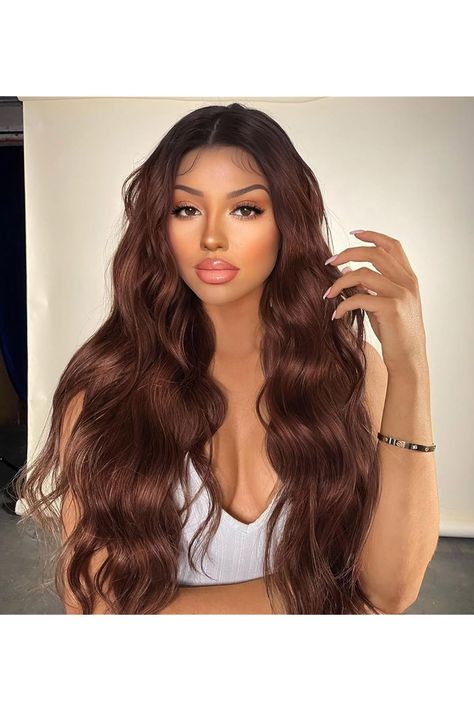 13x4 Brown Synthetic Lace Front Wig Pre Plucked HD Glueless Long Wavy Wigs for Women 28inch With Baby Hair Wig Ideas, Wavy Wigs, Ombre Brown, Brown Ombre, Wigs For Women, Synthetic Lace Front Wigs, Womens Wigs, Lace Front Wig, Baby Hair