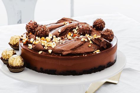 Ferrero Rocher chocolate mousse cake - Recipes - delicious.com.au Cake Ferrero Rocher, Professional Recipes, Special Deserts, Best Ever Chocolate Cake, Ferrero Rocher Chocolate, Chocolate Cake Recipes, Rocher Chocolate, Mousse Cake Recipe, Springform Pan Cake