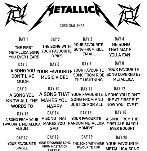 Metallica Songs, Metallica Quotes, Metallica Lyrics, Metallica Song, Metallica Music, Personality Chart, Music Challenge, 30 Day Song Challenge, Music Funny