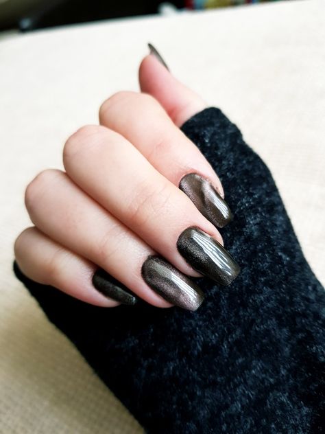 Grey Cat Eye Nails, Dark Grey Cat, Eye Nails, Grey Cat, Cat Eye Nails, Dark Nails, How To Do Nails, Pretty Nails, Hair And Nails