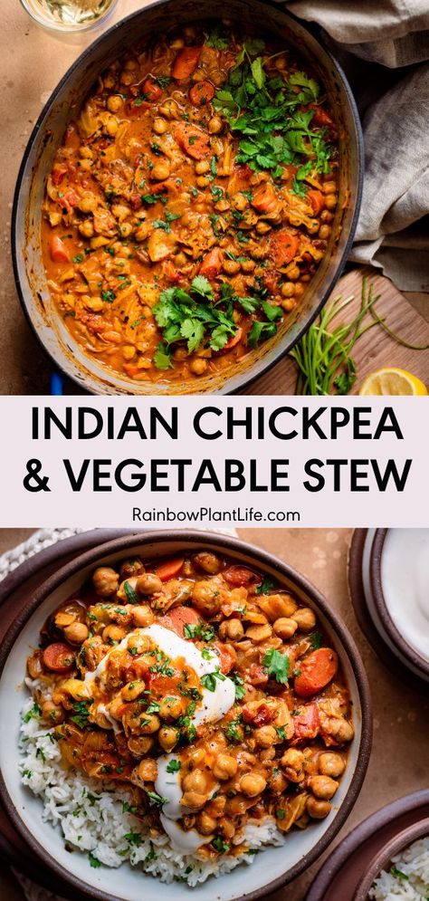 Chickpea Stew Coconut Milk, Chickpea And Cabbage Recipes, Vegetable Indian Recipes, Rainbow Plant Life Recipes, Indian Cabbage Recipes, Chickpea Cabbage, Indian Chick Pea Recipes, Retreat Recipes, Indian Cabbage