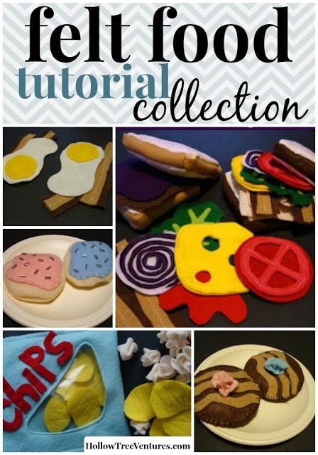 A compilation of easy, fun DIY felt food tutorials, including snacks, desserts, sandwiches and more! #sewing #kids Diy Felt Food, Fabric Food, Felt Food Diy, Felt Food Patterns, Food Tutorials, Felt Play Food, Pretend Food, Felt Ideas, Food Patterns