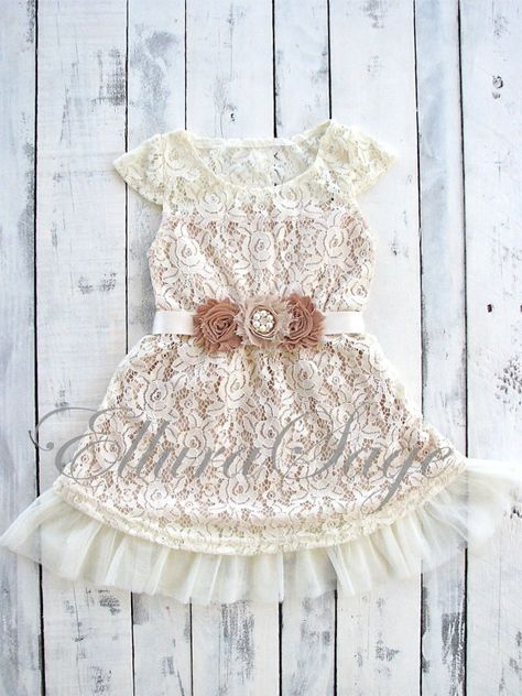 ****PLEASE NOTE**** The current processing time for this dress is about 2 weeks prior to shipping. If you need your dress sooner, please contact me Country Flower Girl, Country Flower Girls, Dress Up Wardrobe, Flower Girl Dresses Country, Champagne Flower Girl, Flower Girl Dresses Champagne, Baby Lace Dress, Rustic Flower Girl Dress, Dresses Champagne