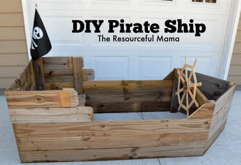 DIY Pirate Boat                                                                                                                                                                                 More Diy Pirate Ship, Pirate Ships Diy, Tree Forts, Diy Pirate, Diy Kids Playground, Backyard Playset, Pirate Room, Pirate Boats, Fence Pickets