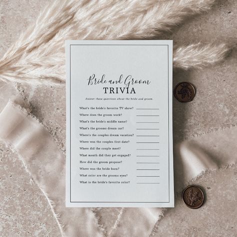 Activity Calligraphy, Bride And Groom Trivia, Wedding Shower Activities, Simple Bridal Shower, Wedding Game, Rustic Bride, Black And White Typography, Couple Wedding Shower, Bachelorette Party Supplies