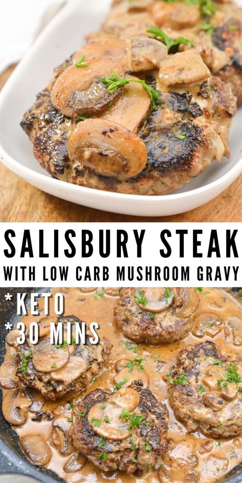 Low Carb Hamburger Steak And Gravy, Low Carb Salsberry Steak Recipes, Paleo Salsberry Steak Recipe, Low Carb Salisbury Steak Recipe, Keto Hamburger Steak And Gravy, Keto Salisbury Steak With Mushroom Gravy, Keto Meatballs And Gravy, Low Carb Hamburger Steak, Keto Swiss Steak Recipes