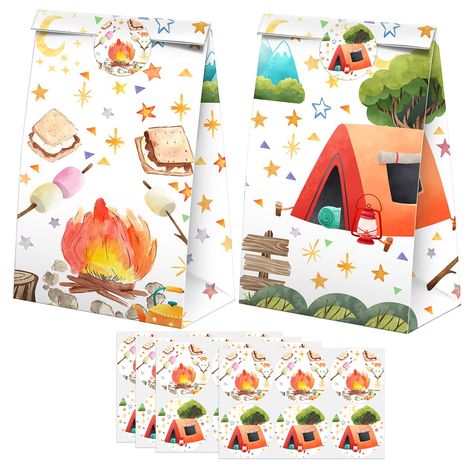 Camping Themed Birthday Party, Happy Camper Birthday Party, Camping Party Favors, Camping Theme Birthday Party, Camping Theme Birthday, Bonfire Party, Camping Theme Party, Elmo Party, Fruit Party