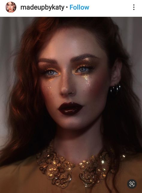 Fantasy Glam Makeup, Light And Dark Photoshoot, High Fae Makeup, Regal Makeup Look, Autumn Aesthetic Makeup, Celestial Eye Makeup, Magic Makeup Looks, Fantasy Wedding Makeup, Fantasy Makeup Goddesses