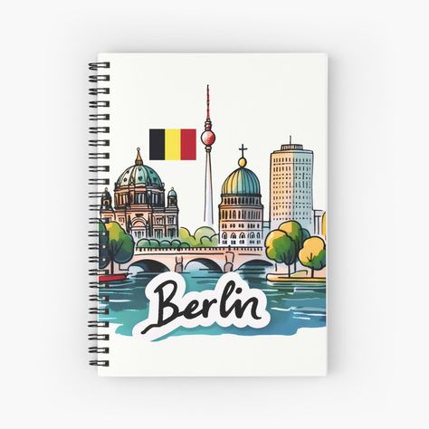 Get my art printed on awesome products. Support me at Redbubble #RBandME: https://www.redbubble.com/i/notebook/Berlin-Germany-by-WanderlustCoCo/162792870.WX3NH?asc=u Skyline Landscape, Journal Cute, Berlin Design, German Flag, Booklet Design, Line Graphs, Simple Illustration, Journal Design, Journal Paper