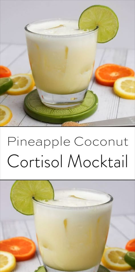 Try this cortisol mocktail recipe for a delicious way to lower your cortisol levels. This easy cortisol reducing mocktail recipe doubles as a refreshing adrenal cocktail with a pineapple margarita twist. Perfect for supporting hormone health, this mocktail recipe is both tasty and beneficial. Breakfast To Lower Cortisol, Cortisol Reduction Diet Recipes, Recipes To Lower Cortisol, Lower Your Cortisol Levels, Cortisol Lowering Drink, Lower Cortisol Diet Meal Plan, Keto Mocktail Recipe, Foods To Lower Cortisol Levels, How To Balance Cortisol Levels