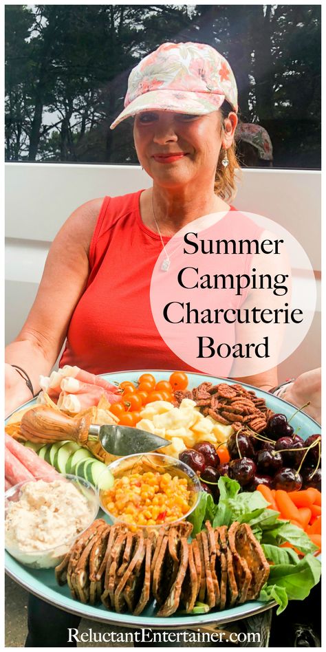 Summer Camping Charcuterie Board #campingcharcuterie #charcuterieboard #summercampingcharcuterie Charcuterie Board For Camping, Charcuterie Board For Boating, Camping Charcuterie Board Ideas, Charcuterie Board Camping, Traveling Charcuterie Board, Camp Appetizers, Camping Charcuterie Board, Camping Charcuterie, Travel Charcuterie Board