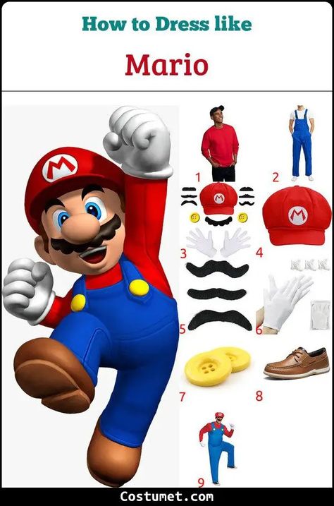 Super Mario's Costume for Cosplay & Halloween 2023 Mario Brothers Diy Costume, Mario Chain Chomp Costume, Toadstool Costume Mario, Mario Bros Movie Costumes, Mario Nabbit Costume, Toad Cosplay Mario, Mario Costume Diy, Super Mario Costumes, Adult Costumes Diy