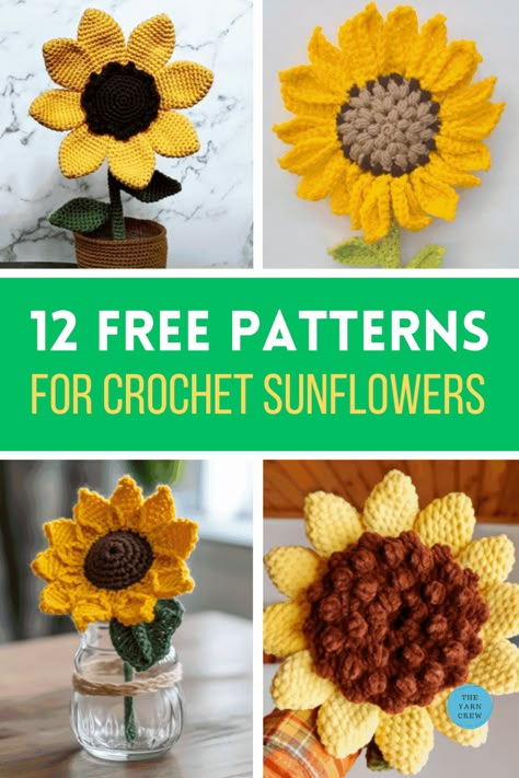 Looking for a Mother's Day gift idea? Explore these crochet amigurumi sunflower patterns. These free amigurumi patterns make it easy to get started on your heartfelt gift for mom. Check out the entire collection of crochet patterns and save your favorite for later. Crochet patterns curated by TheYarnCrew. Crochet Amigurumi Sunflower Pattern Free, How To Crochet A Sunflower Free Pattern, Easy Sunflower Crochet Pattern, Free Crochet Pattern Sunflower, Crochet Sunflower Pattern Free Tutorials, Crochet Sunflowers Free Pattern, Free Sunflower Crochet Pattern, How To Crochet A Sunflower, Crochet Sunflower Pattern Free