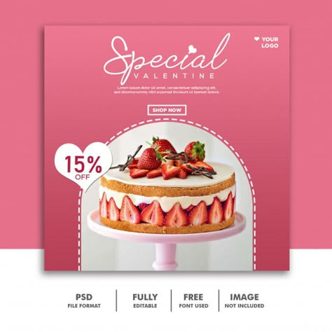 Cake food valentine banner social media ... | Premium Psd #Freepik #psd #banner #food #sale #abstract Cake Banner Design, Cake Social Media Design, Valentines Social Media, Cake Poster, Banner Design Layout, School Cake, Valentine Banner, Cake Banner, Valentine Cake