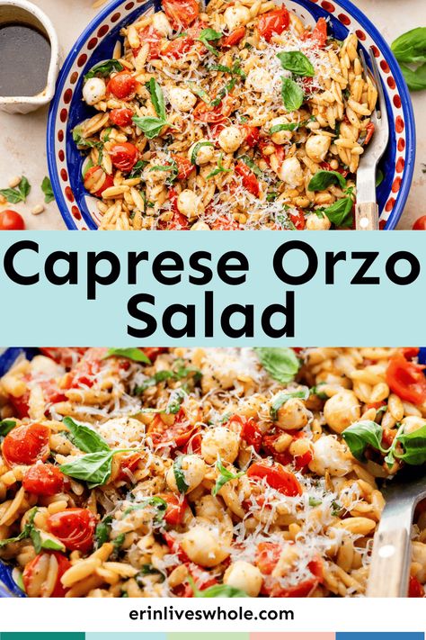 Refresh your taste buds with this delicious, nutrient-packed Caprese Orzo salad. Made with orzo, cherry tomatoes, mozzarella balls, and a balsamic dressing, this dish is loaded with refreshing flavors in every single bite. Orzo Fruit Salad, Caprese Orzo, Orzo Salad Recipes, Mozzarella Balls, Caprese Salad Recipe, Creamy Cauliflower Soup, Tomatoes Mozzarella, How To Cook Orzo, Orzo Pasta Salad