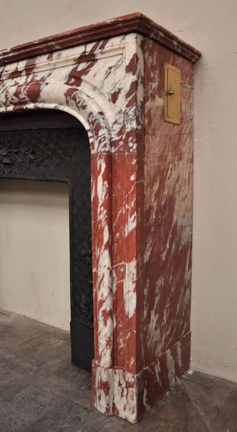 Antique Louis XIV Style Fireplace in Red Marble from Languedoc, France image 6 Pink Marble Fireplace, Red Stone Fireplace, Vintage Style Fireplace, Red Marble Fireplace, Brown Marble Fireplace, Red Fireplace, Red Marble Kitchen, Red Marble, Marble Fireplace