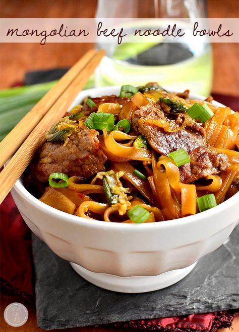 Gluten-Free Mongolian Beef Noodle Bowls taste just like the popular take out dish but swap rice for chewy rice noodles instead. Mangolian Beef, Beef Noodle Bowl, Beef Bowls, Iowa Girl Eats, Mongolian Beef, Gluten Free Recipes For Dinner, Noodle Bowl, Gluten Free Dinner, Beef And Noodles