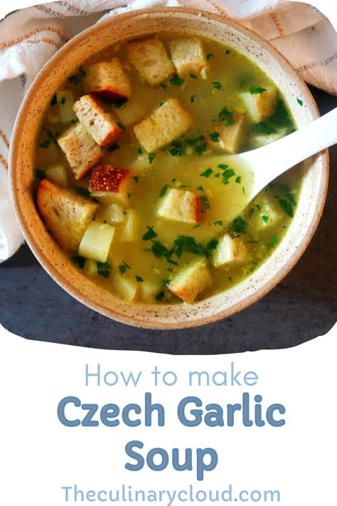 Polish Garlic Soup, Garlic Broth Recipe, Healing Garlic Soup, 100 Clove Garlic Soup, Garlic Bread Soup, Czech Garlic Soup, Country French Garlic Soup Recipe, Garlic Soup Recipe For Colds, Soup Basics