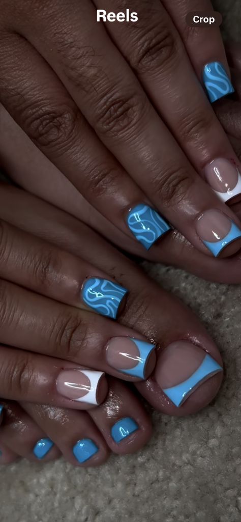 Cute Gel Nail Polish Designs, Short Square Acrylic Nails Birthday, Nail Ideas For Ten Year Olds, Mom And Daughter Matching Nails, Short Nail Designs September, Nail Designs For 10 Year, Short Blue Acrylic Nails Designs, Cool Short Nail Ideas, Soft Blue Nails Designs