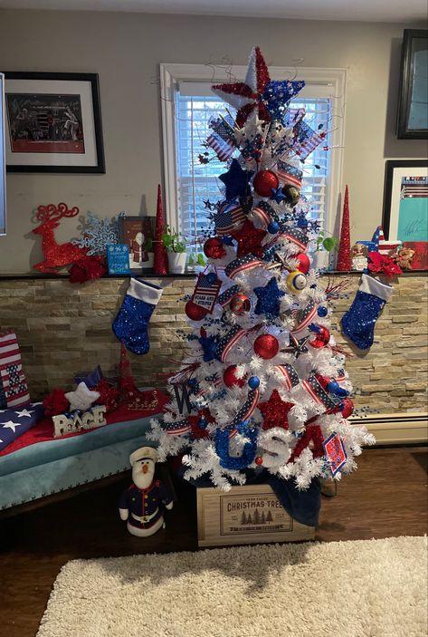 4th Of July Christmas Tree, Red White Blue Christmas Tree, Red White And Blue Christmas Tree, White And Blue Christmas Tree, 4th Of July Tree, Red White And Blue Christmas, White And Blue Christmas, Patriotic Tree, Patriotic Christmas Tree