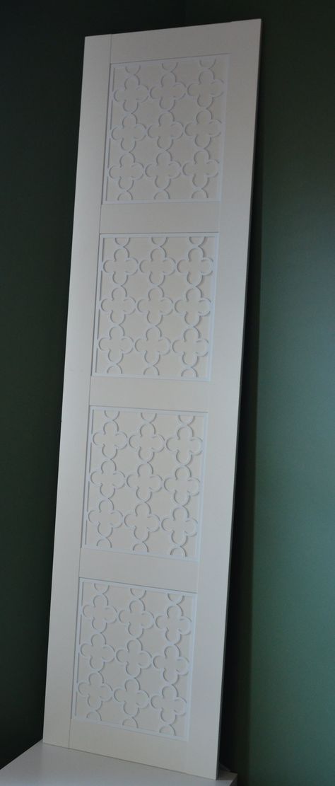 Overlay Quatrefoil for IKEA Pax Bergsbo Door Ikea Bergsbo Hack, Pax Bergsbo Hack, Ikea Pax Green Doors, Bergsbo Ikea, Wardrobe Doors Makeover, Stencil Bifold Closet Doors, Ikea Forsand Door White, Ikea Pax Door Hack Bergsbo, Ikea Pax Wardrobe Doors Tyssedal