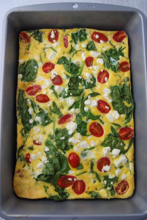 Spinach and Goat Cheese Frittata Casserole Goat Cheese Egg Bites, Eggs With Goat Cheese, Egg Goat Cheese Breakfast, Cheese Casserole Recipes, Spinach Mozzarella Egg Bake, Bacon Egg And Cheese Frittata, Spinach Goat Cheese Frittata, Fritata Recipe, Egg Spinach Tomato Frittata