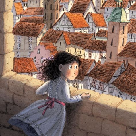 Briony May Smith on Instagram: “Heidi looking for the mountains at the top of the church tower. From “Heidi” published by @nosycrow and retold by Jeanne Willis! #nosycrow…” Briony May Smith, Illustration Art Kids, Christmas Scenery, Book Illustration Art, Fairytale Illustration, English Art, Cute Art Styles, Pencil Illustration, Children's Book Illustration